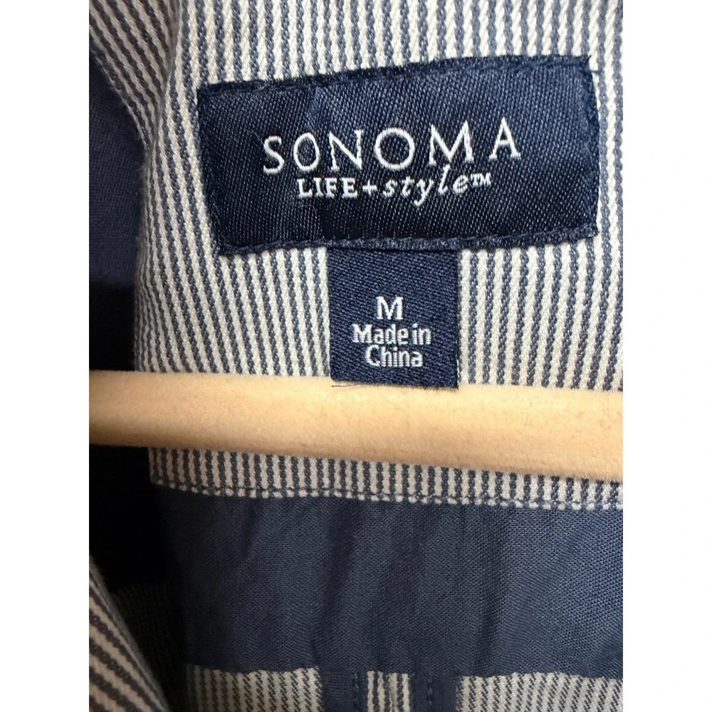 Sonoma Life + Style Women's Medium Striped Belted Trench Coat Blue Lightweight